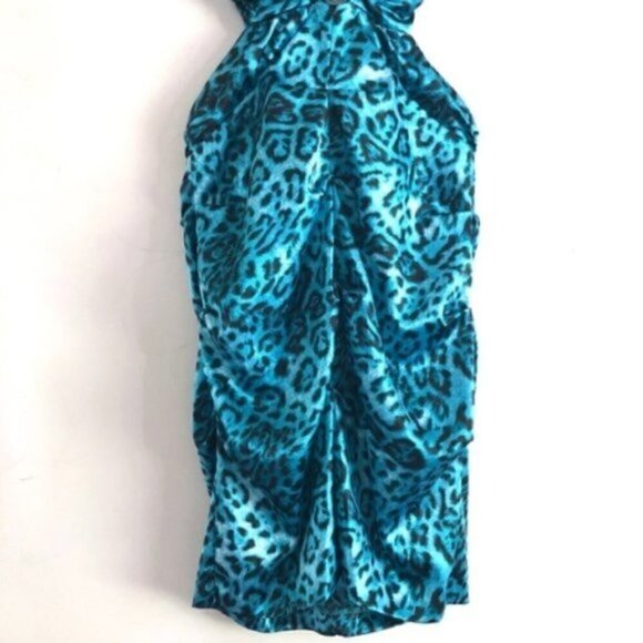 Windsor Dress S 7 (Juniors) Alison Leopard Backless Aqua Blue - Picture 7 of 13